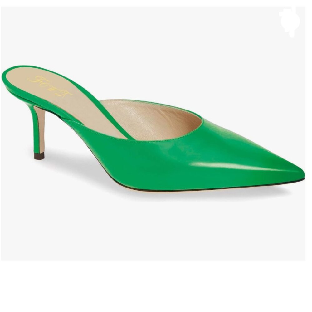 FOWT Green Spring Burnished Leather High Heel Mules Pointed Toe Slide Slippers